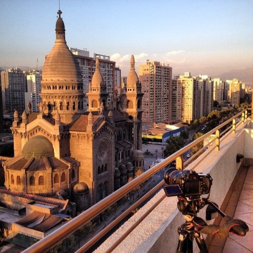 my pre dinner snack. A tasty sunset from my new home - Santiago, Chile.