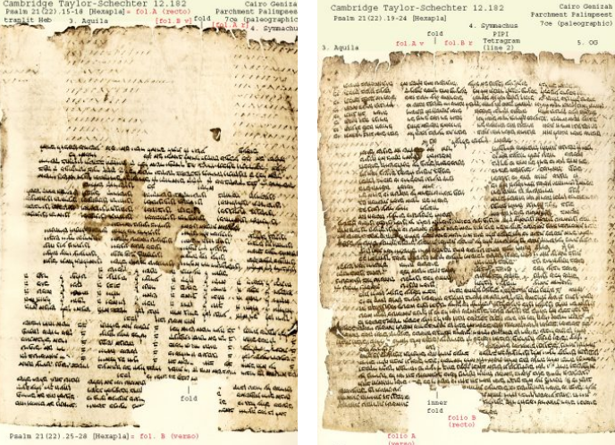 The Oldest existing manuscript of Origen’s Hexapla, his parallel Bible.